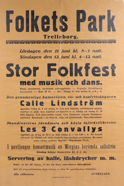 Trelleborg, Folkets Park, folkfest affisch, 1927