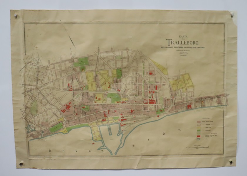 Karta över Trälleborg (Trelleborg) 1917, tryckt 1918