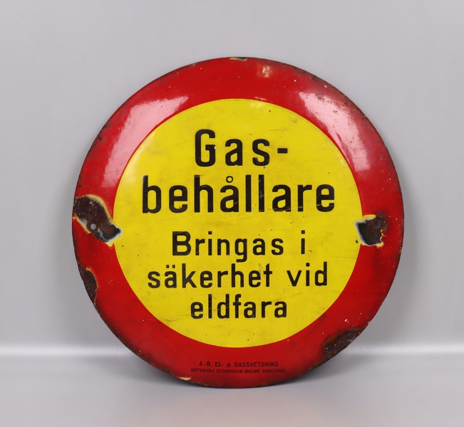 Emaljskylt, "Gasbehållare"