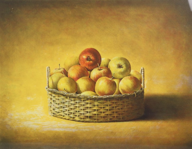 Brandon Kralik, litografi, "Basket of apples"