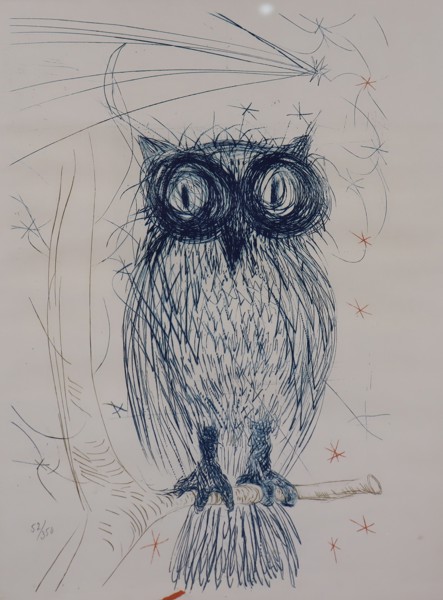 Salvador Dali, efter, litografiskt tryck, "The blue Owl"