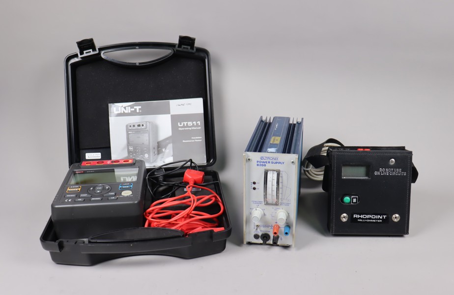 Uni-T UT511 Resistance Tester, Oltronix Power Supply B200, Rhopoint Milli-Ohmeter