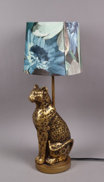 Bordslampa, fot i form av gyllene leopard