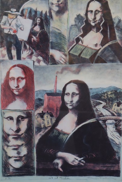 Jussi Taipaleenmäki, litografi, "Möte med Mona Lisa"