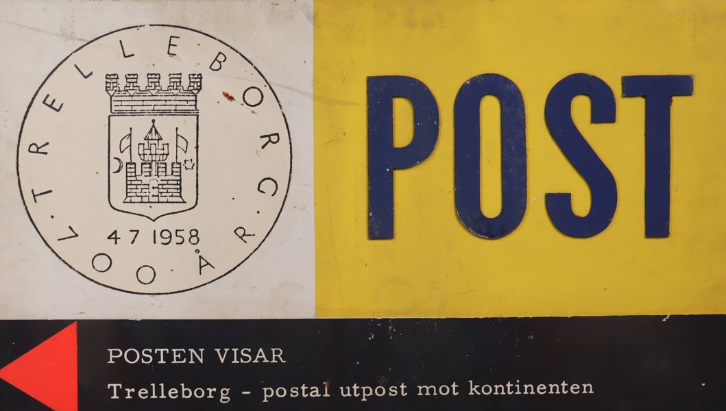 Postskylt från Trelleborg 700år, 1958