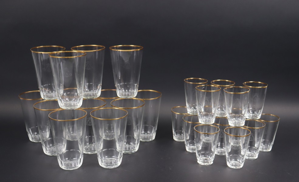 Trelleborgs Glasbruk, glasservis, grogg och selterglas, 27 delar