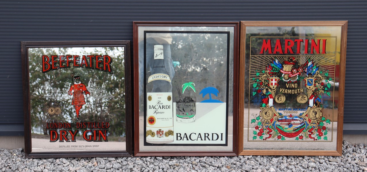 Barspeglar, Martini, Bacradi, Beefeater, 3st