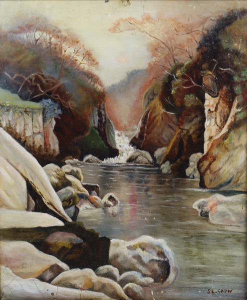 S.L Crow, olja på duk, Fairy Glen, Betws-y-Coed, Scotland, 1800-tal