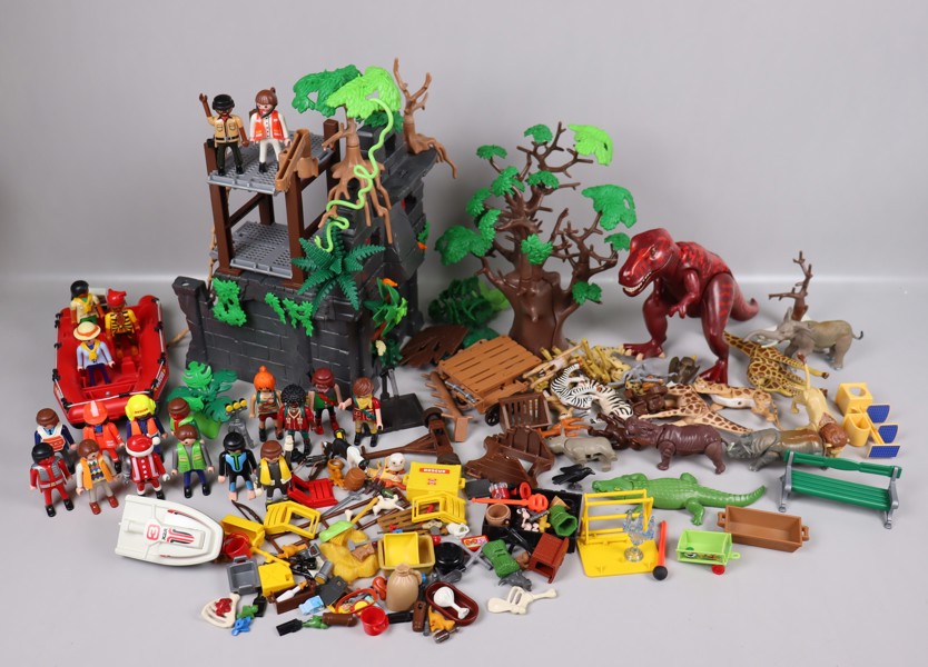 Playmobil, dinosaur, byggnad, gubbar och tillbehör