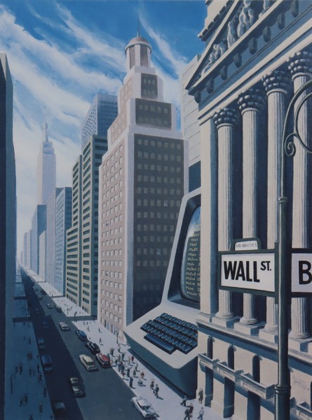 Robert Tinney, litografi, The wall street terminal