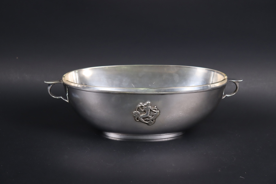 Just Andersen för GAB, Art Deco jardiniere i nysilver med invänding glasskål, 1930-tal