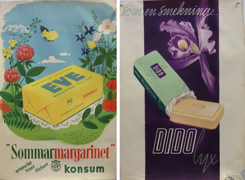 Eve Margarin samt Dido lyc tvål, reklamplansch, 1940-tal