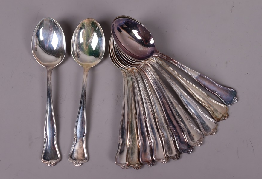 Hallbergs, matskedar i silver, 769 gram, 12st