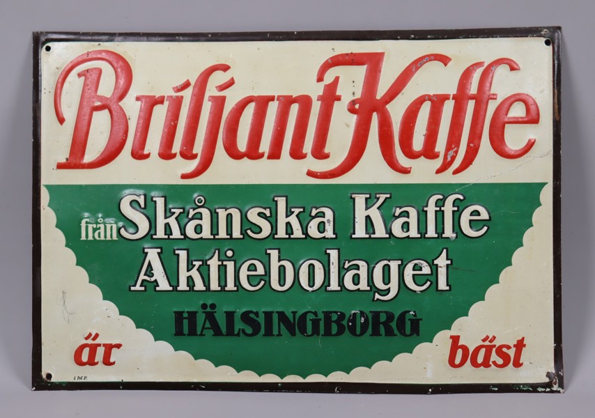 Briljant Kaffe, Skånska Kaffe Aktiebolaget, Hälsingborg, reklamskylt, 1920/30-tal