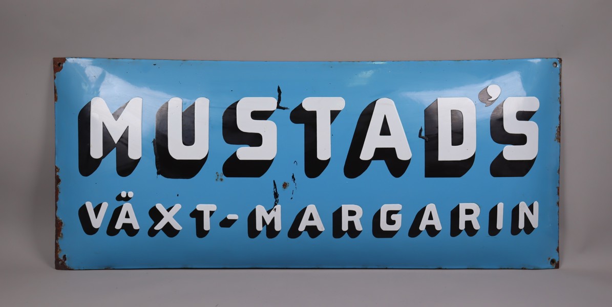 Mustad´s Växt-Margarin, emaljskylt, 1920/30-tal