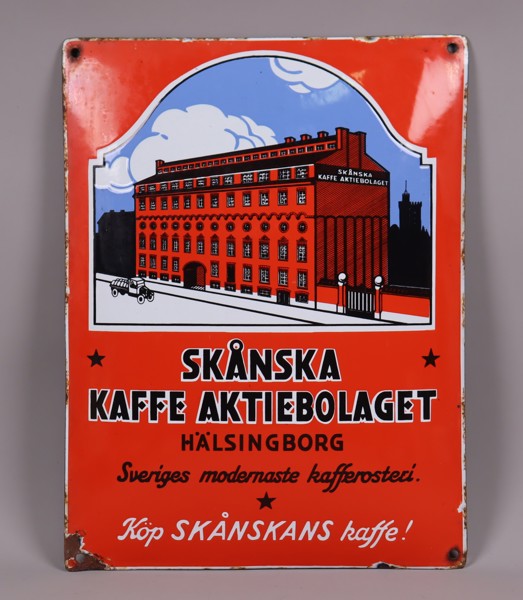 Skånska Kaffe Aktiebolaget, emaljskylt, 1910/20-tal