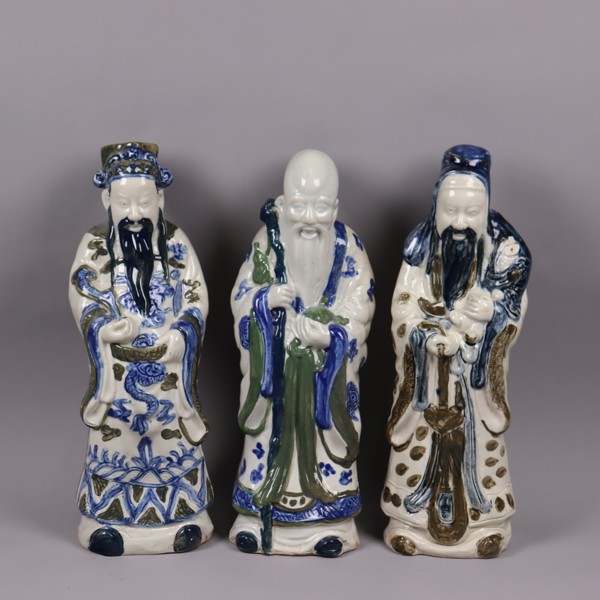 Skulpturer i keramik, Kina, 3 vias män (Chinese lucky gods), 1900-tal