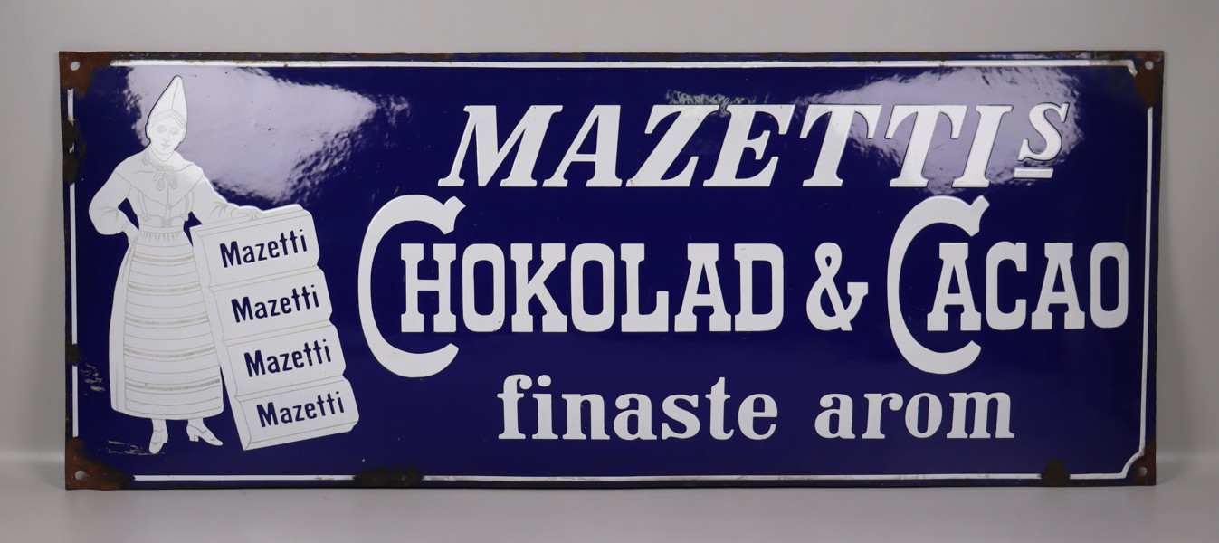 Mazetti, emaljerad reklamskylt, 1910/20-tal