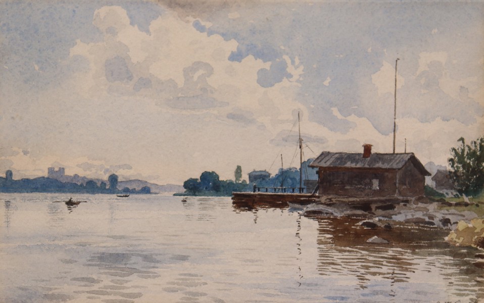 Albert Theodor Gellerstedt (1836-1914), akvarell, Stockholmsvy vid vatten