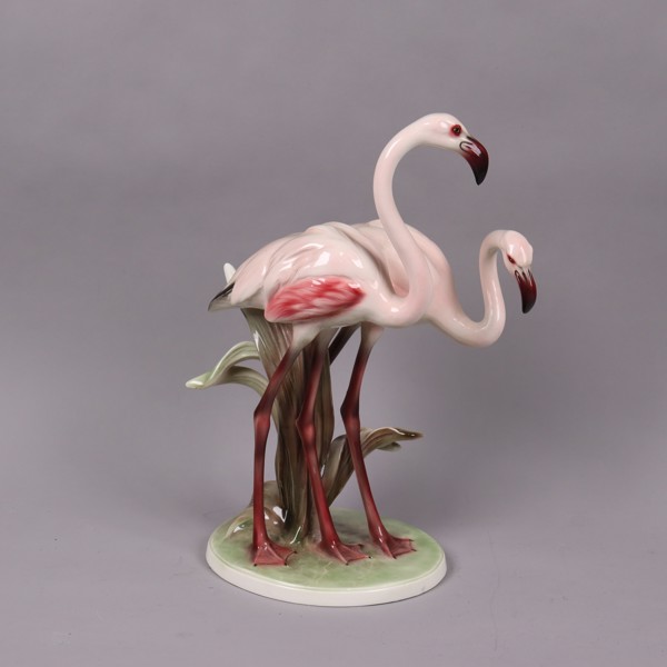 Rudolf Chocholka, Keramos, Wien, Österrike. figurin, två flamingos