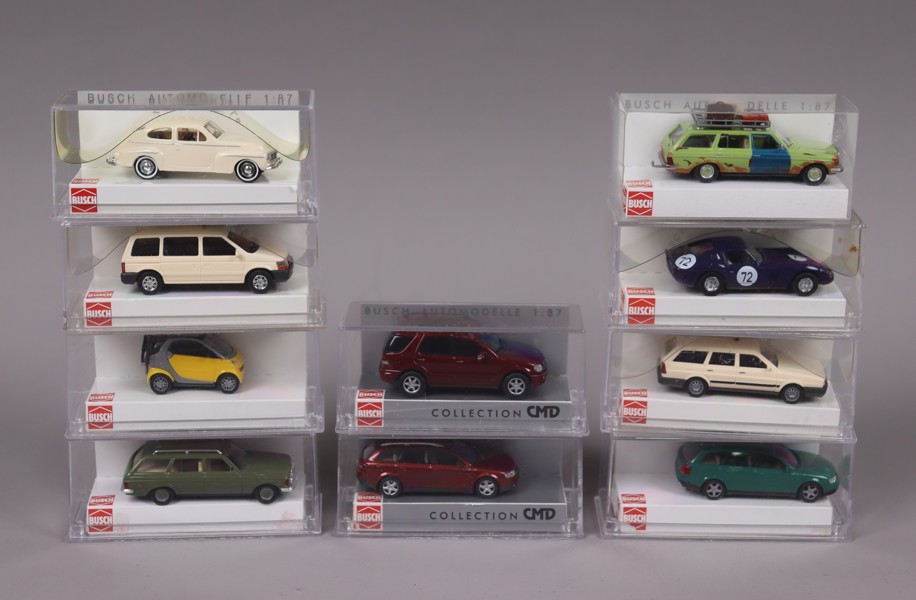 Busch, modellbilar, Volvo Audi, Mercedes, Smart mm, 1:87, 10st