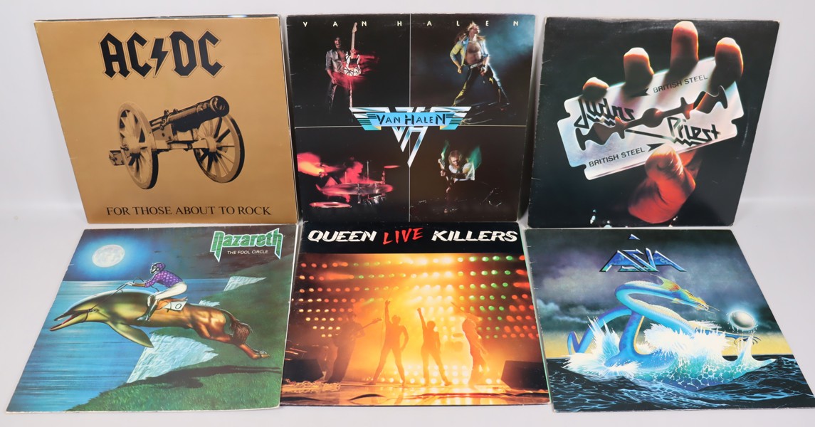 LP-skivor mm, blandat 80st, Saga, AC/DC, Judas Priest, Rolling Stones, Asia, Queen, Van Halen, Nazareth mm