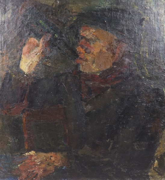 Angelo Furche (Denmark 1898-1956), olja på duk, man dricker en öl