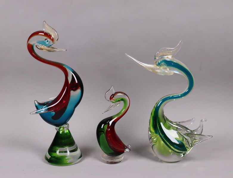 Archimede Seguso, Murano, Italy, fåglar i glas, 3st