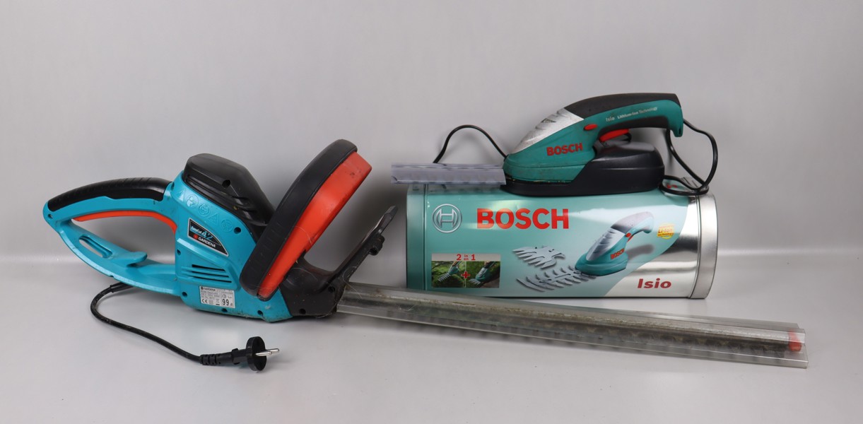 Gardena elektrisk häcksax samt Bosch Isio grässax/trimmer