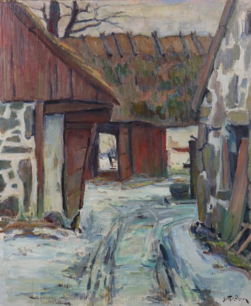 Gottfrid Olsson, olja på duk, passage mellan hus