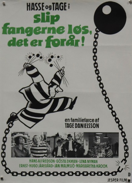 Hasse och Tage i Släpp fångerne, loss det är vår!, dansk filmaffisch, 1975