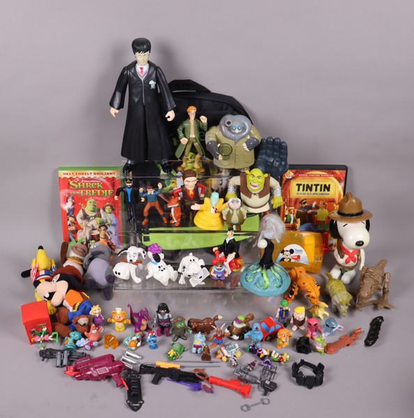 Actionfigurer, Shrek, Harry Potter, Tintin, Disney, Snoopy mm