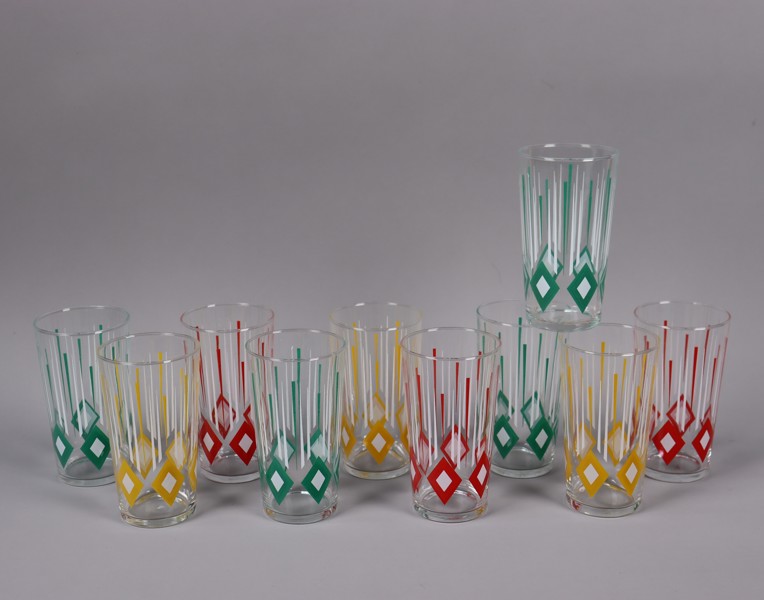 Glas med randig dekor, 1960-tal, 10st