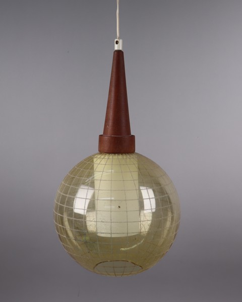 Taklampa, teak och glas, 1950/60-tal