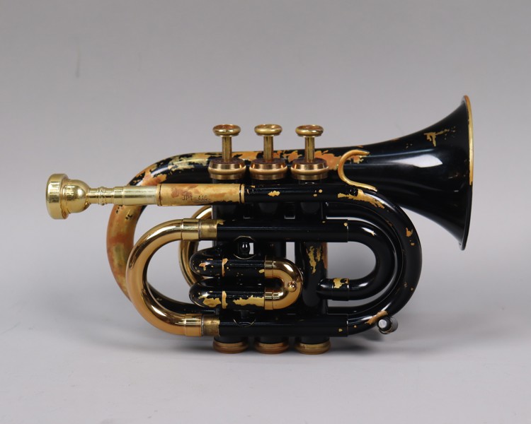 Jupiter, "JPT-410", pockettrumpet, även kallad ficktrumpet, svartlackerad mässinig