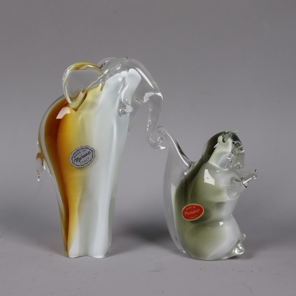 Murano, Italy, elefant och ekorre i glas, 2st