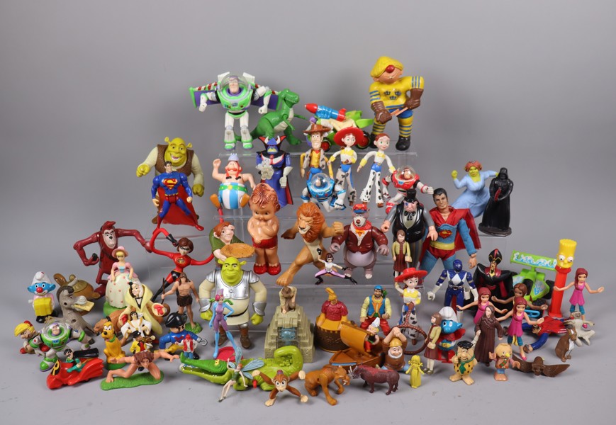 Leksaks/actionfigurer, Superman, Toystory, Asterix, Smurfar, Shrek, Star Wars mm