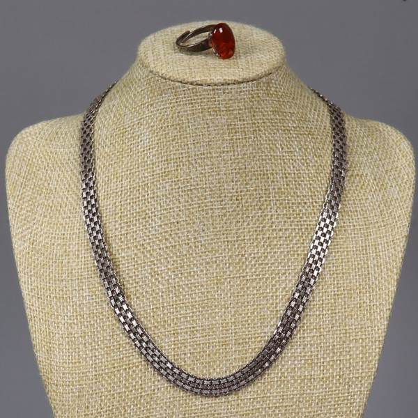 Halsband/collier, silver, x-länk, 1900-tal samt silverring med bärnsten_53540a_8dca2fc64a91053_lg.jpeg
