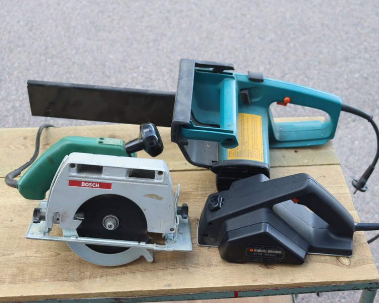 Bosch cirkelsåg, Black & Decker planhyvel och elmotorsåg