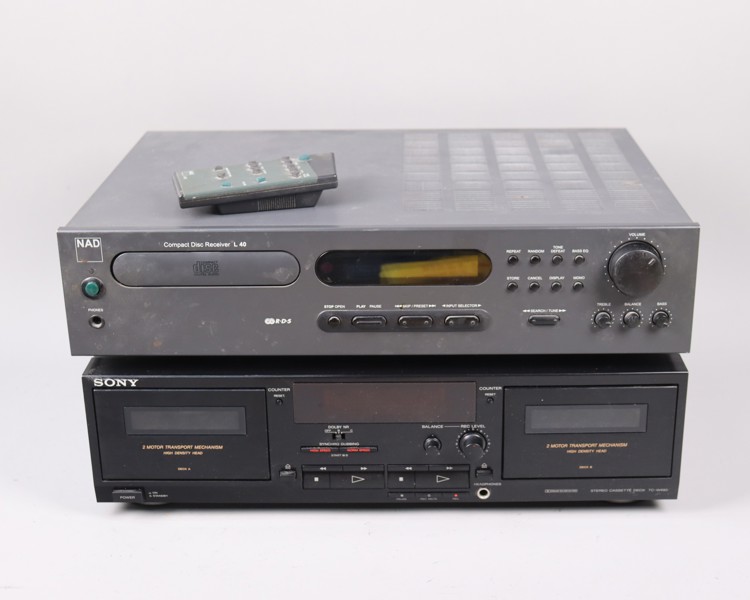 NAD L40 Compact Disc Reciever samt Sony Stereo Cassette Deck TC-W490