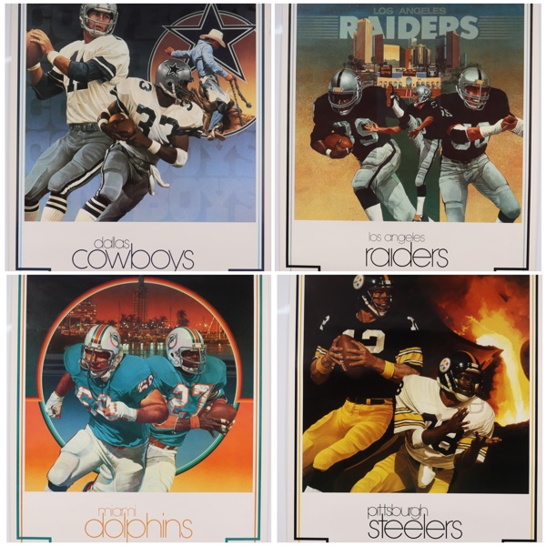 Affischer, NFL, Dallas Cowboys, LA Raiders, Miami Dolphins, Pittsburgh Steelers, 1980-tal, 4st