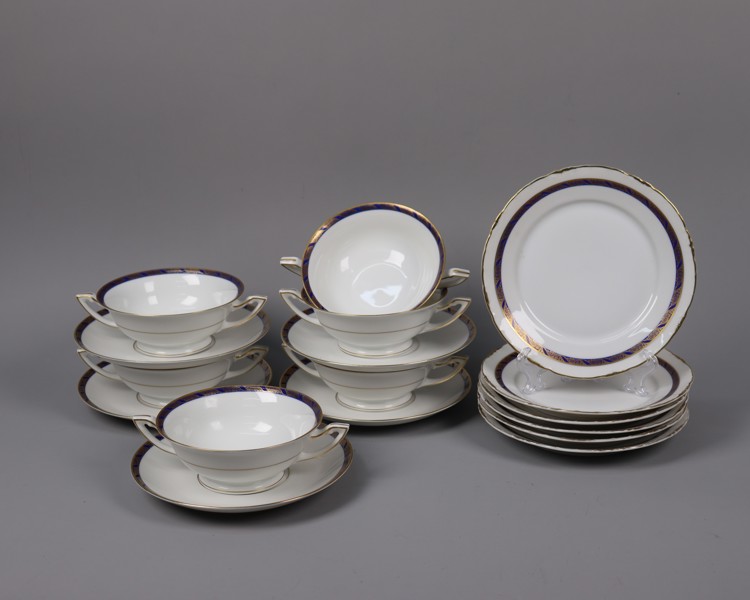 Rosenthal (1891-1906), "Kronach", buljongkoppar med fat mm, 17 delar