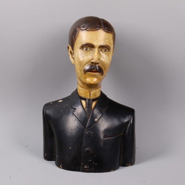 Byst i bemålat trä, möjligen Nikola Tesla, 1800/1900-tal