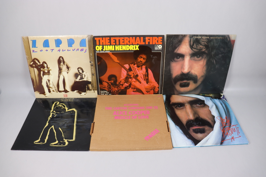 Diverse vinyl/lP-skivor, 50st, Frank Zappa, T-Rex, Alice Cooper, Jimi Hendrix, Slade, Grand Funk mm