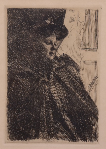 Anders Zorn, efter, etsning, porträtt av Olga Bratt