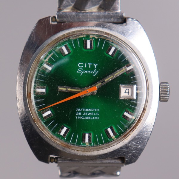 City, Speedy Automatic 25 Jewels Incabloc, armbandsur, stål