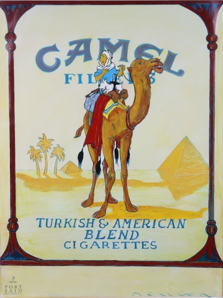 Poster/affisch, påmålat tryck, Camel Cigarettes , PORT SAID Ediciones, S.A. Spanien, Herge, Tintin version