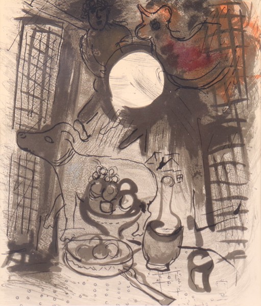 Marc Chagall, litografi, "Nature morte brune"