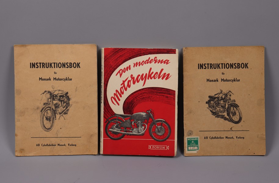 Motorcykel manualer, Instruktions bok för Monark Motorcyklar samt den moderna motorcykeln, 1950-tal, 3st