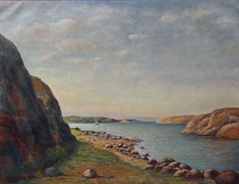 E. Dukkert, olja på duk, skärgård